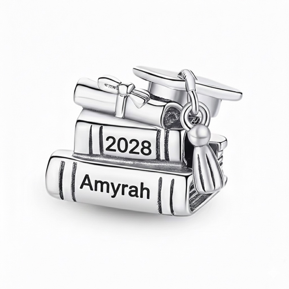 Personalized Graduation Cap and Books Charm with Name and Year (YOUR NAME)